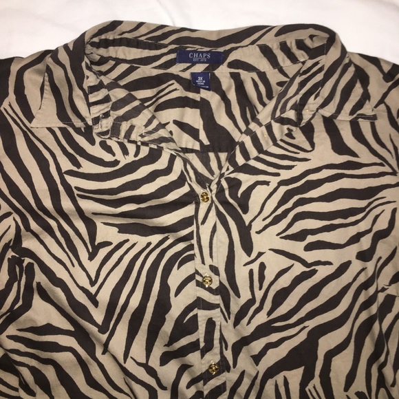 Animal Print Button Down Shirt, Chaps Zebra Print Top, Tiger, 3/4 Sleeve Plus 3x - Picture 3 of 14